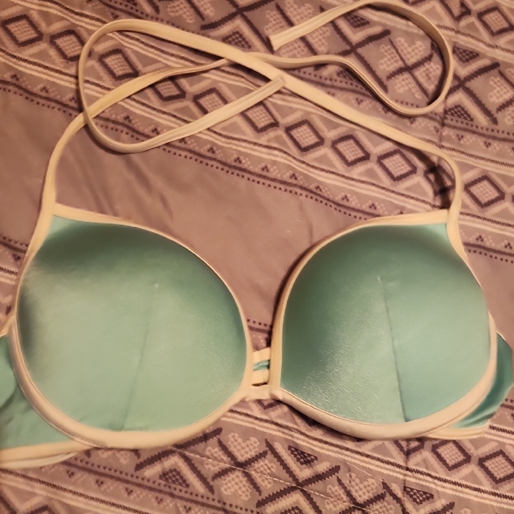 Victoria's Secret Green and Cream Bikini Top